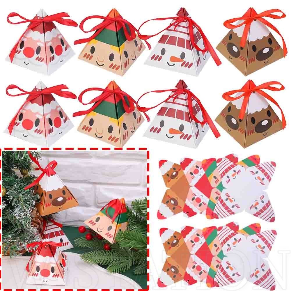 Cone Shaped Triangular Christmas Candy Box - 10Pcs Folding Presents ...