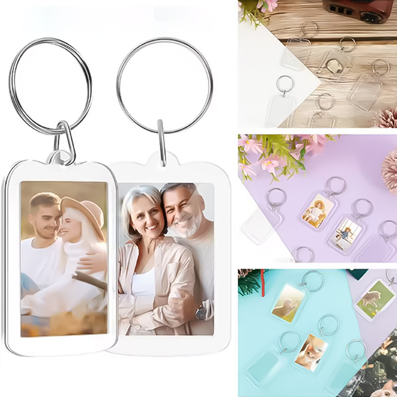 Transparent Photo Frame Acrylic Keychain Keyring DIY Split Key Rings ...