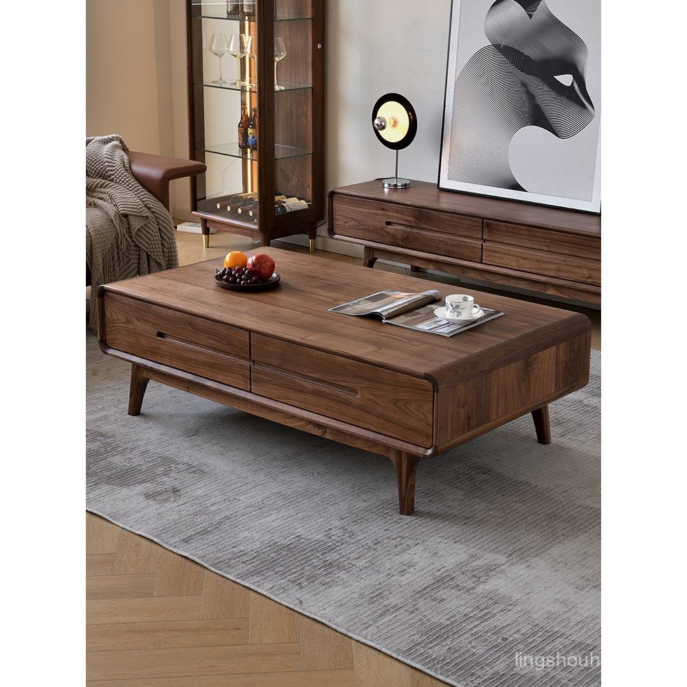 North American Black Walnut Solid Wood Coffee Table TV Cabinet ...