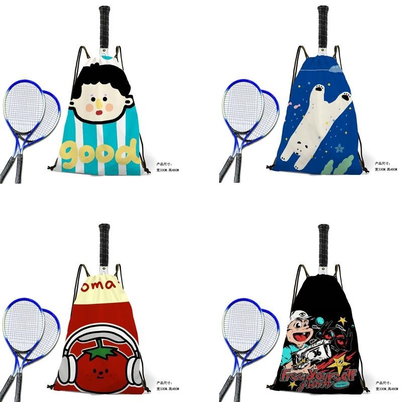 Tennis Racket Drawstring Bag F Cartoon Cute Printed Sports Tennis