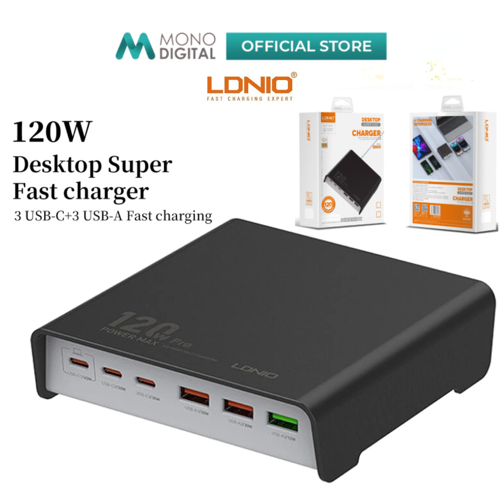 LDNIO Q605 PD 120W SUPER FAST DESKTOP CHARGER DESKTOP CHARGING 3 x USB ...