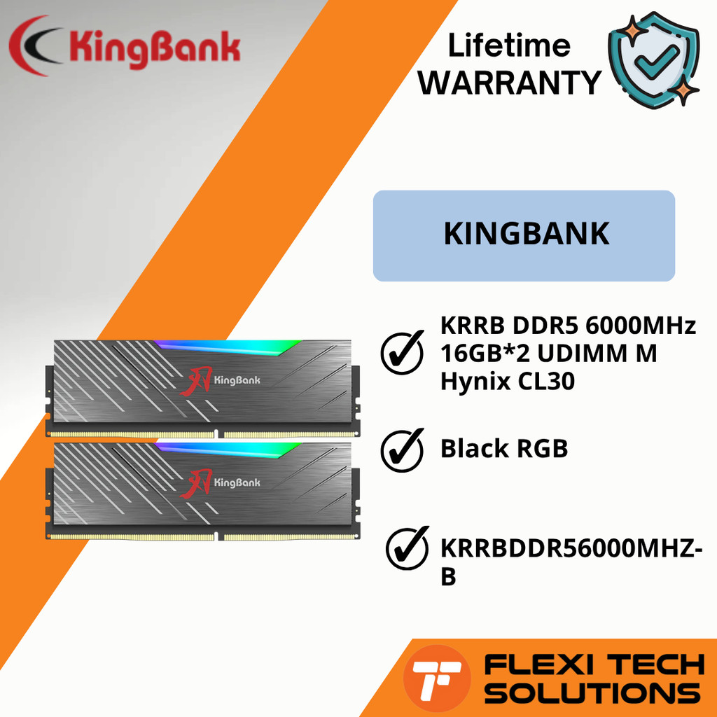 Flexi tech KingBank DDR5 6000MHz (16GB*2) UDIMM RGB M Hynix CL30