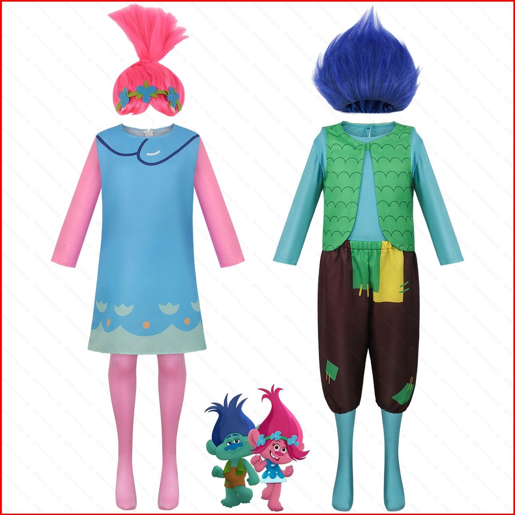 GC1 Trolls Poppy Branch Cosplay Costume Wig Dress Kids Adult Cartoon ...