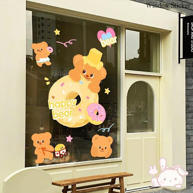 Cute Bear Bakery Shop Layout Sticker Ins Glass Door Window ...