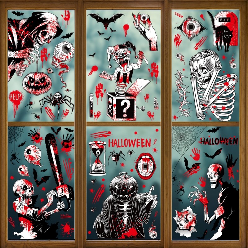 Halloween Ghost Skeleton Static Stickers Blood Handprints Skeleton ...