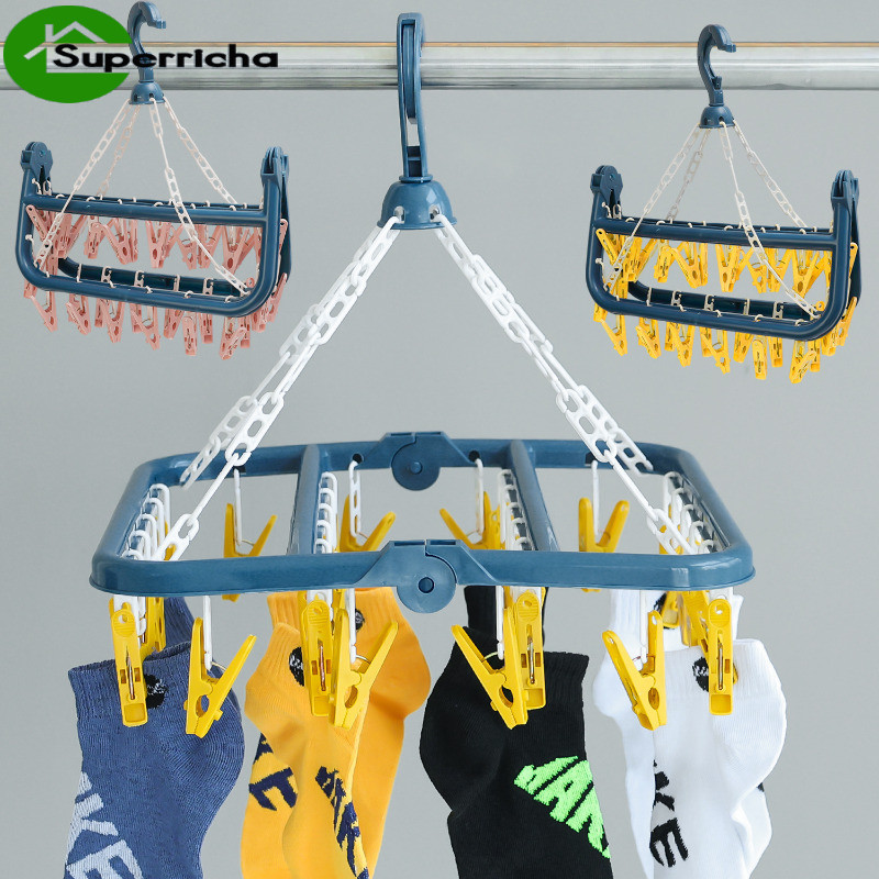 Portable Foldable Drying Rack 32 Clips | Lightweight Plastic Clothes ...