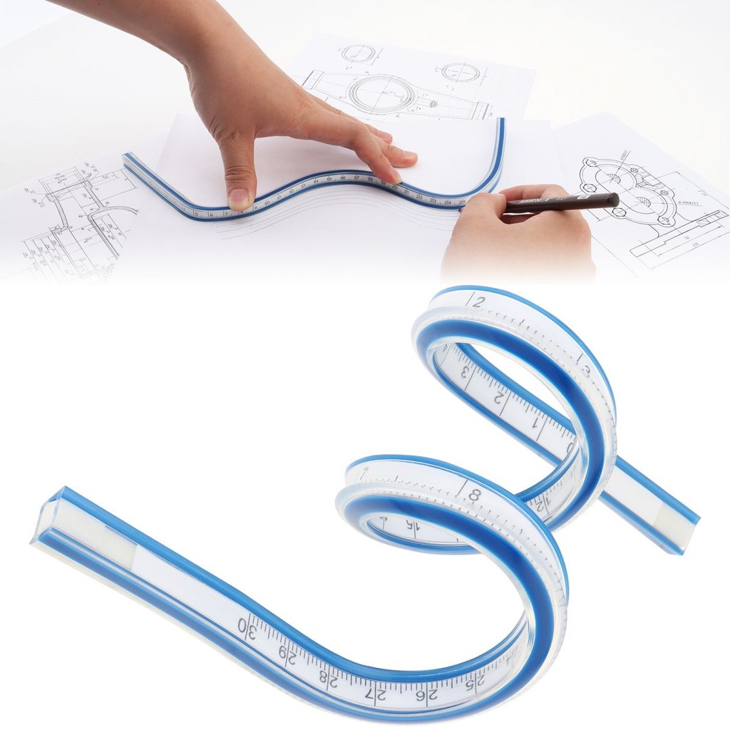 30cm/12inch Soft Flexible Imperial & Metric Double Scale Curved Ruler ...