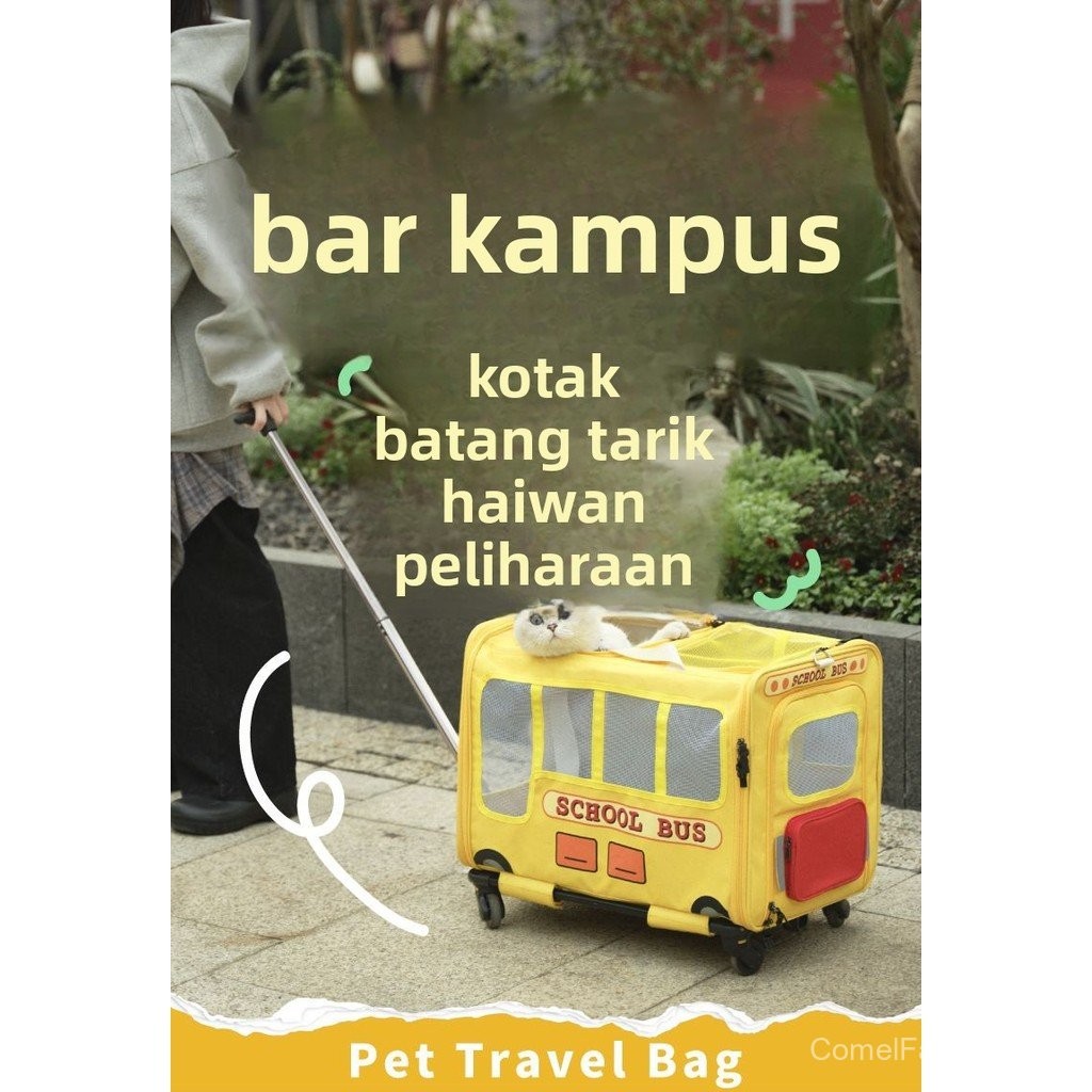 Pembawa Haiwan Peliharaan Reka Bentuk Bas Sekolah - Trolley Beroda ...