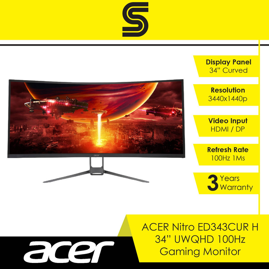 ACER Nitro ED343CUR H 34” UWQHD 100Hz Gaming Monitor Shopee Malaysia