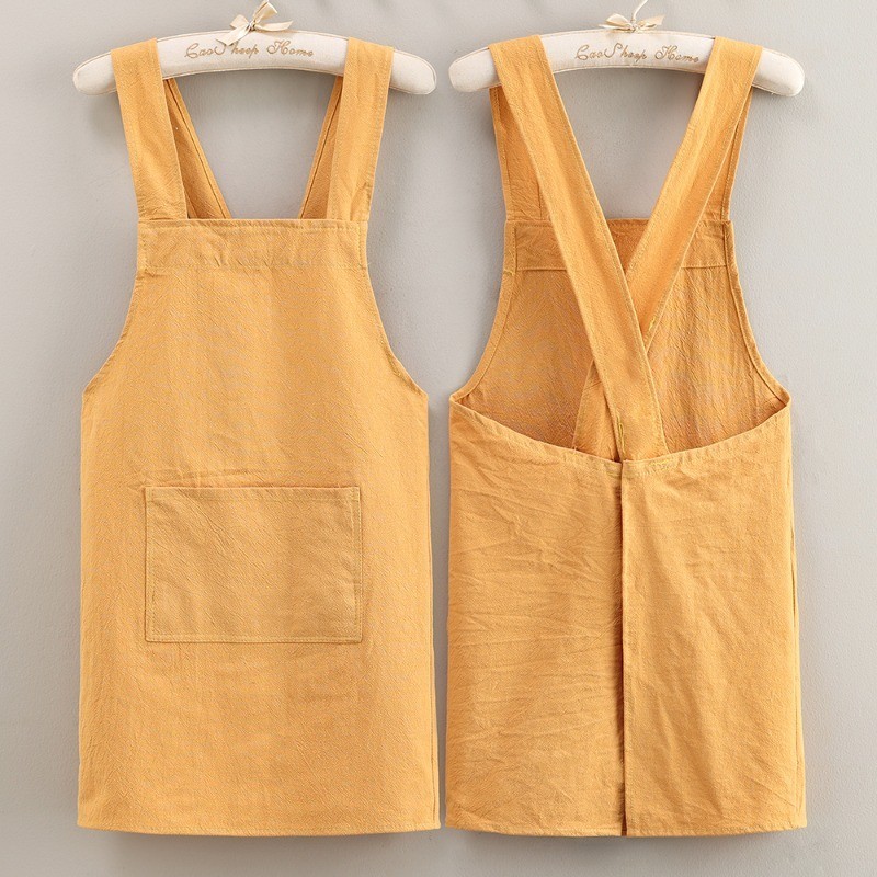 Solid Color Cotton Wrinkled Apron for Kitchen Cooking Waterproof and ...