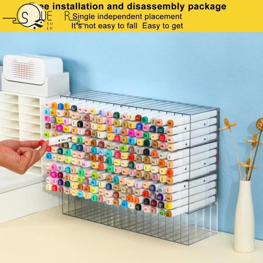SUEREN Pen Pencil Storage Box, Acrylic School Supplies Desk Marker ...