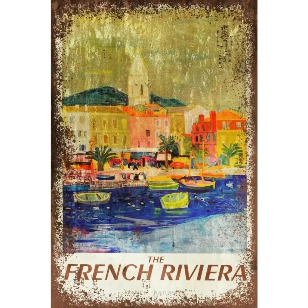 Vintage French Riviera Travel Sign - Retro Inspired Metal Wall Art ...