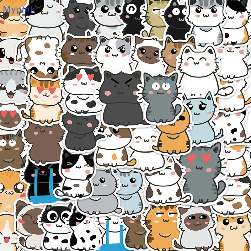 Mypink 50Pcs Mixed Cute Cat Animal Cartoon Graffiti Sticker Car Guitar ...