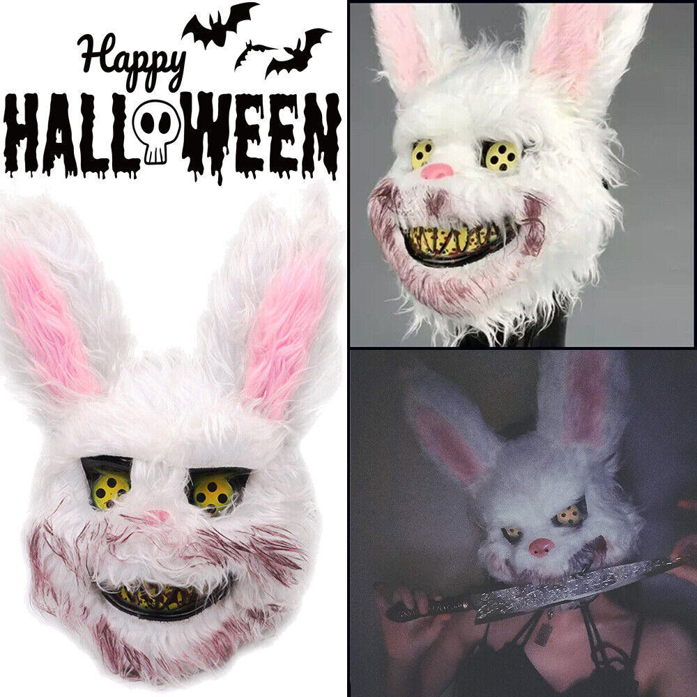 Halloween Scary Mask Rabbit Bunny Mask, Bloody Plush Animal Bear Head ...