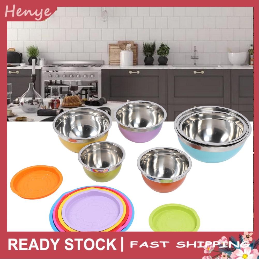 Henye 7PCS Mixing Bowls with Lids Stainless Steel Plastic Stackable ...