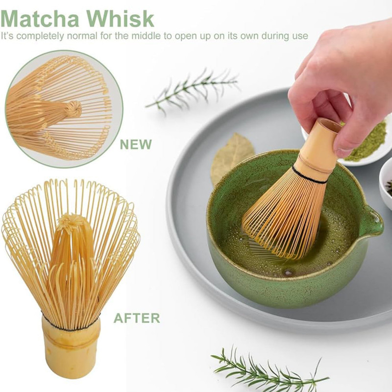4-Piece Matcha Tea Whisk Set - Bamboo Chasen, Ceramic Bowl, Scoop & Whisk Holder