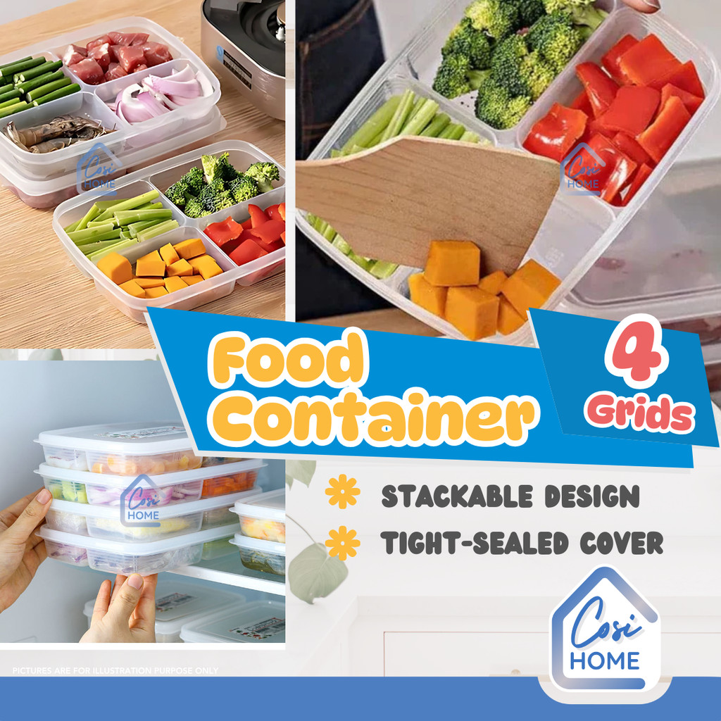 Bekas Makanan 4 Ruang Lutsinar Bertutup Food Container Freezer Storage ...