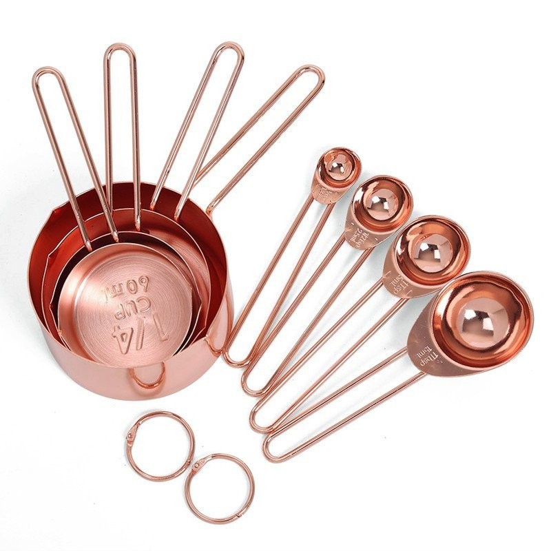 Rose gold Stainless Steel Measuring Cups Spoons set of 8 Engraved ...