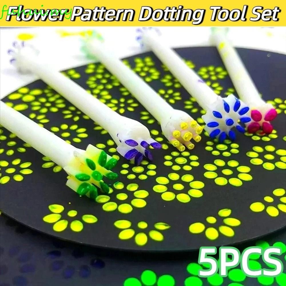 FUHUI 5Pcs Flower Pattern Dotting Tool Set, Double Sided 3D Printed ...
