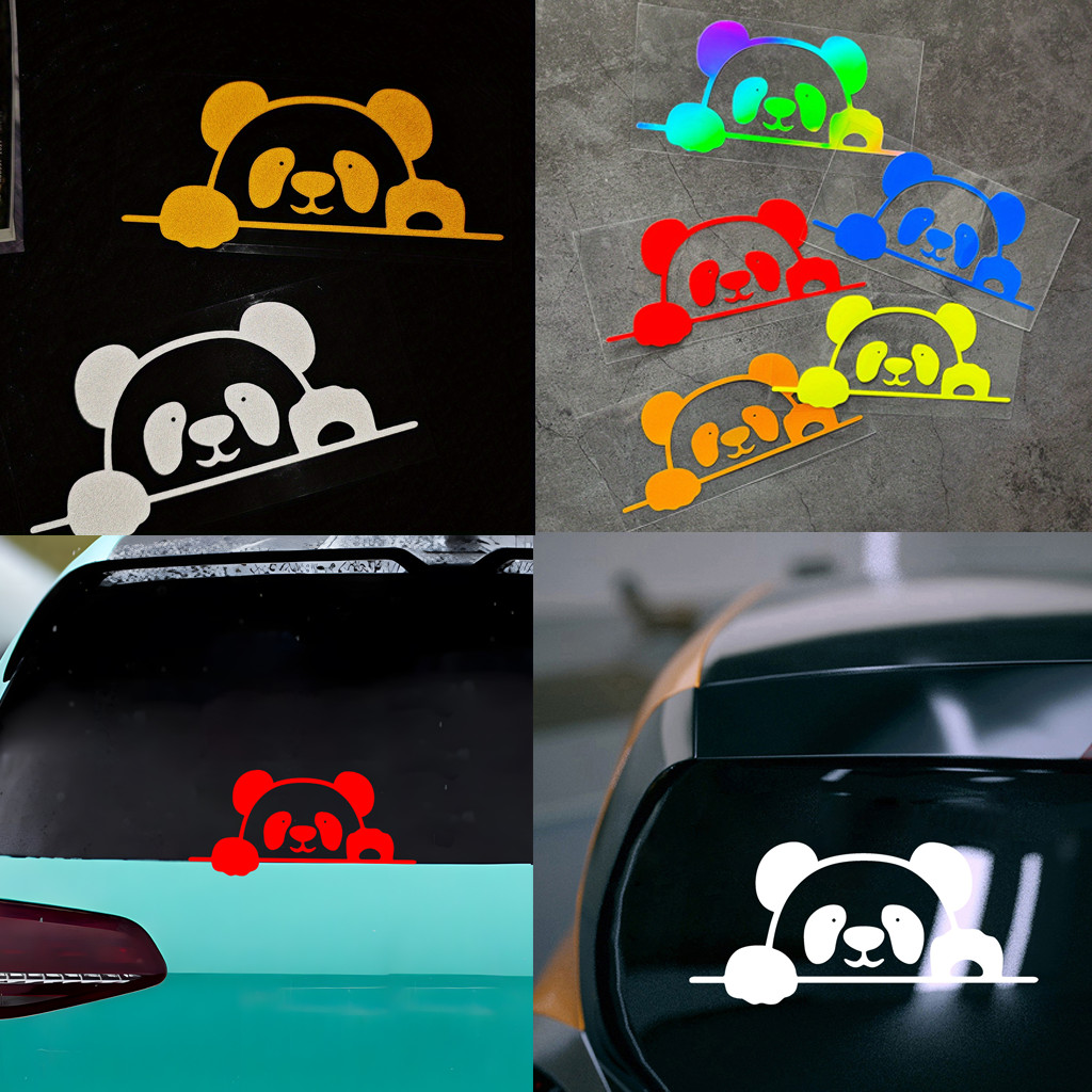 17.2cm x 8cm/Cute Cartoon Panda Motorcycle Reflective Stickers helmet ...