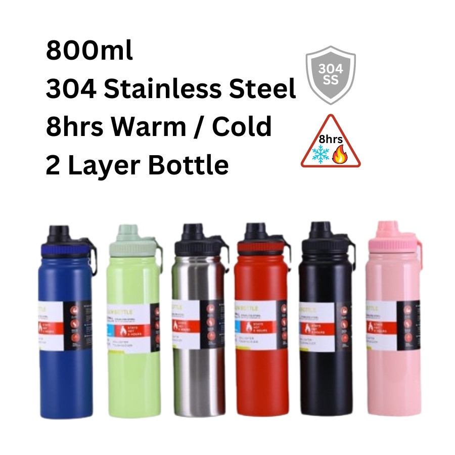 304 Stainless Steel Bottle 800ml Thermos Vacuum Flask Travel Tumbler ...