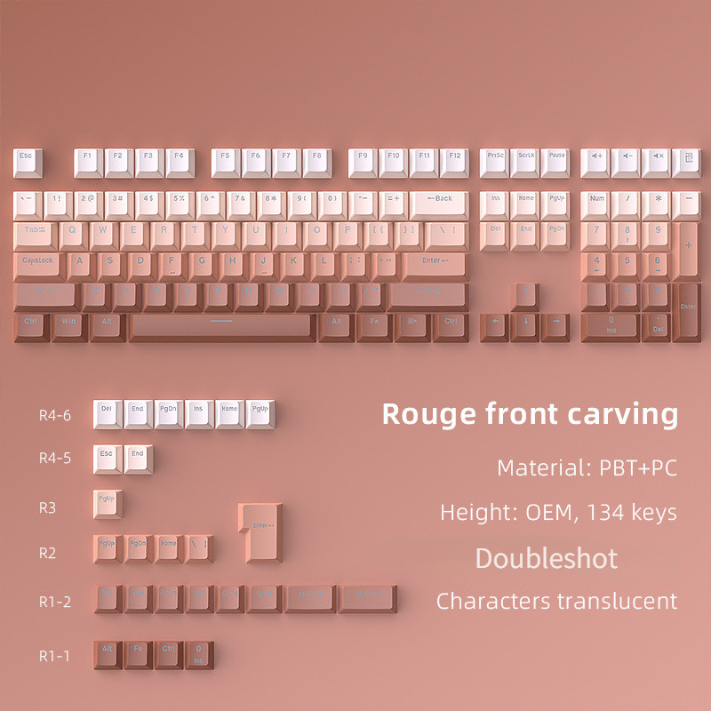 Rouge Front Carving Through Light Keycap Doubleshot Material OEM ...
