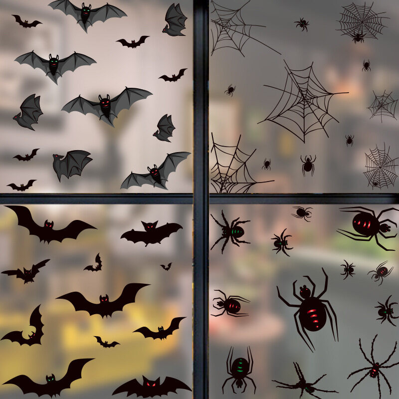 Halloween Static Window Stickers Terrifying Vampire Bat Spider Web ...