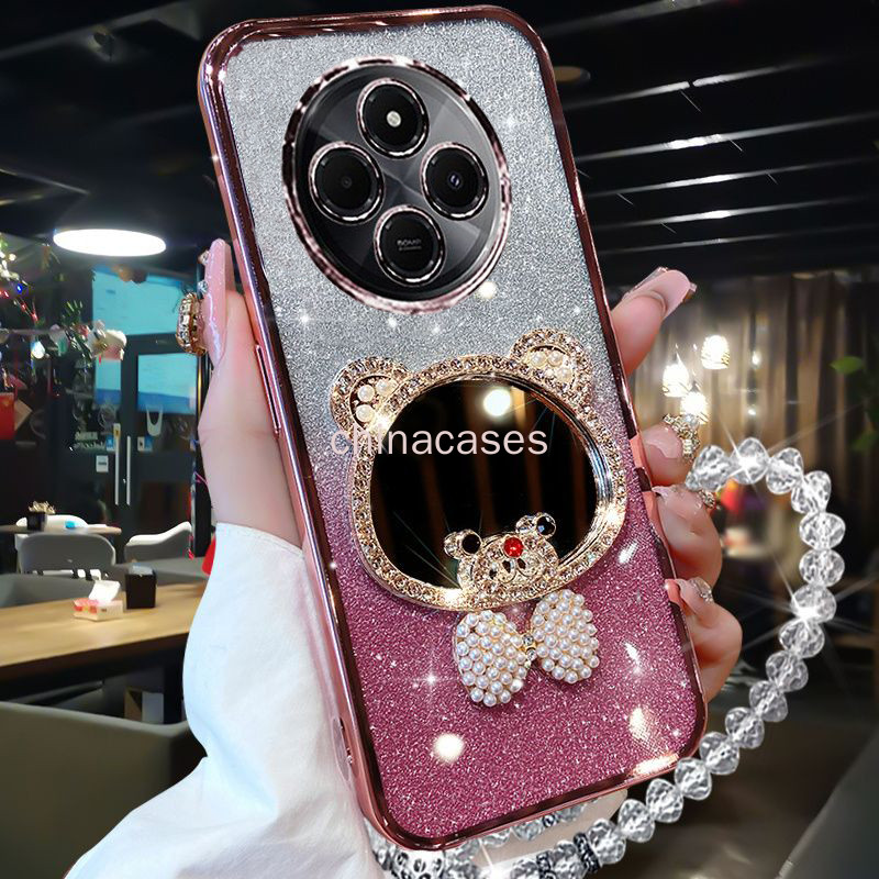MRRSIWEI For Xiaomi Redmi Note 14 Case For Women Girls, Luxury Plating Bling Glitter Sparkle Flowers Shockproof Case With Ring Stand For Xiaomi Redmi Note 14.Flowers Purple - View #3