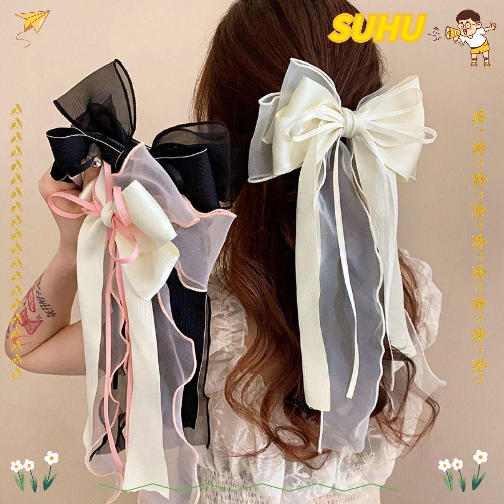 SUHU Item Type: Bow Spring Clip, Cloth Lace Bow Barrettes, Tassel ...