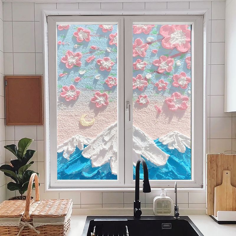 Small Fresh Oil Painting Electrostatic Frosted Glass Film Bathroom Anti ...