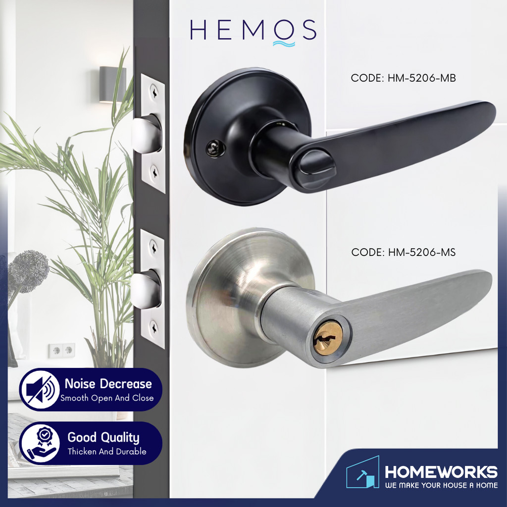 HEMOS 60-70MM TUBULAR LEVEL DOOR LOCK KUNCI TOMBOL PINTU RUMAH SILVER ...