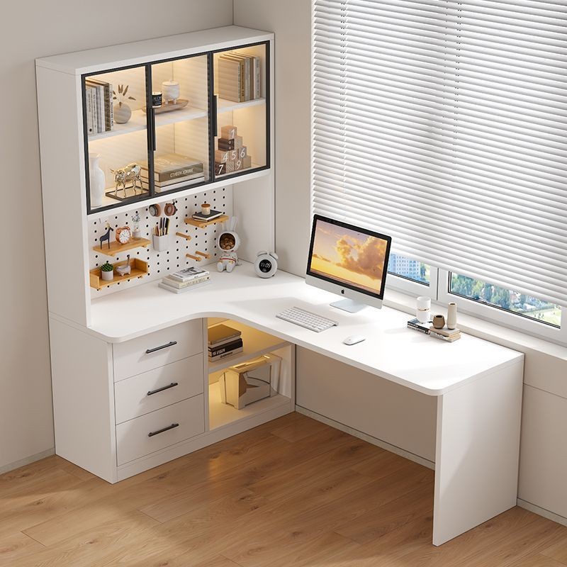 Corner Desk Bookshelf Integrated Solid Wood Student Computer Desk ...
