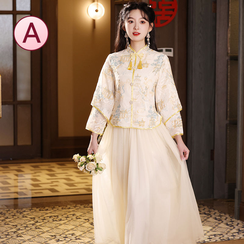 3XL Muslimah Cheongsam One Set Women Plus Size Dress Traditional Costume Long Sleeve Baju Chinese Style Dress Bridesmaid Gown for dinner elegant Embroidery Qipao Dresses Shopee Malaysia