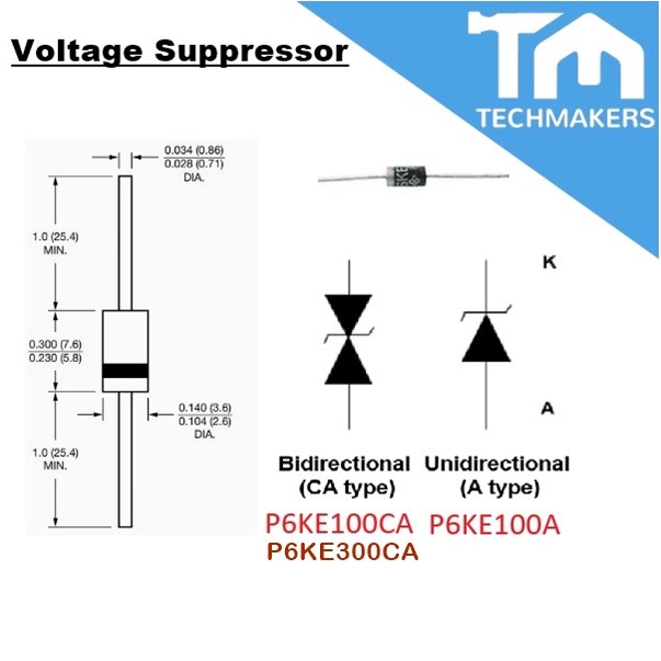 P6KE100A (Uni-Directional)/ P6KE100CA P6KE300CA (Bi-Directional)Transient Voltage Suppressor Protection Filter Diode TVS