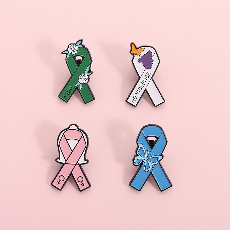 Mental Health Consciousness Ribbon Brooch Pins Cartoon Ribbon Brooch ...