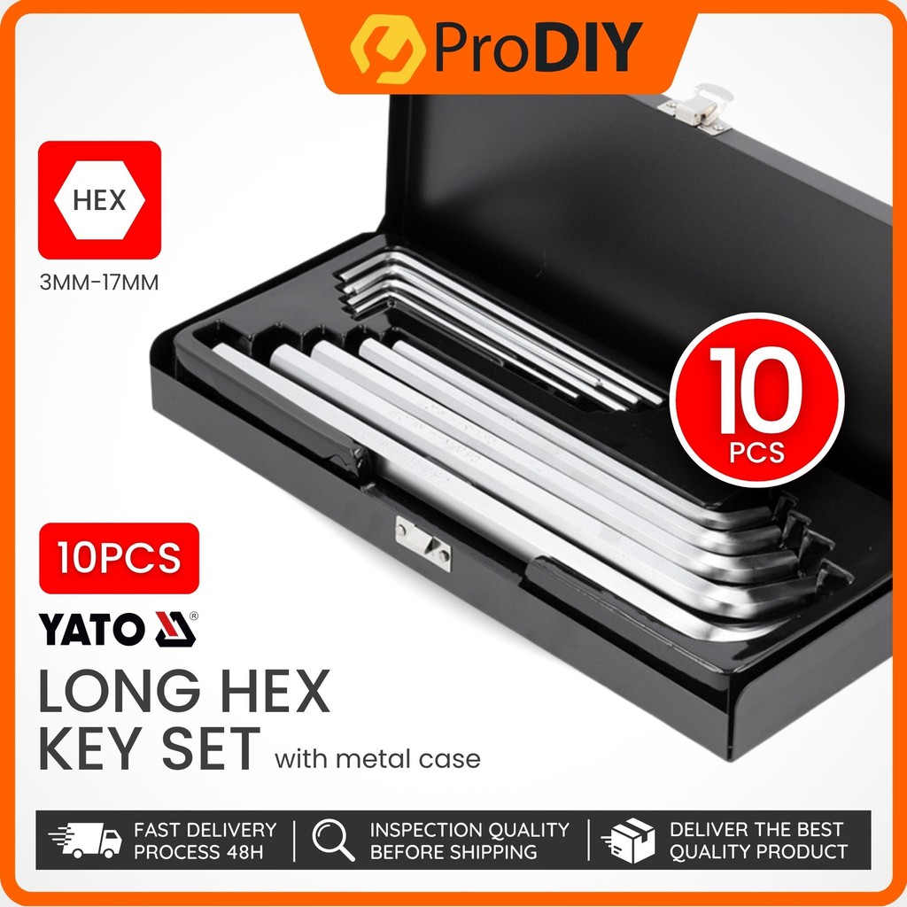 YATO 10PCS Long Hex Key Set Hex Key Tool Chrome Vanadium Kekunci L ...