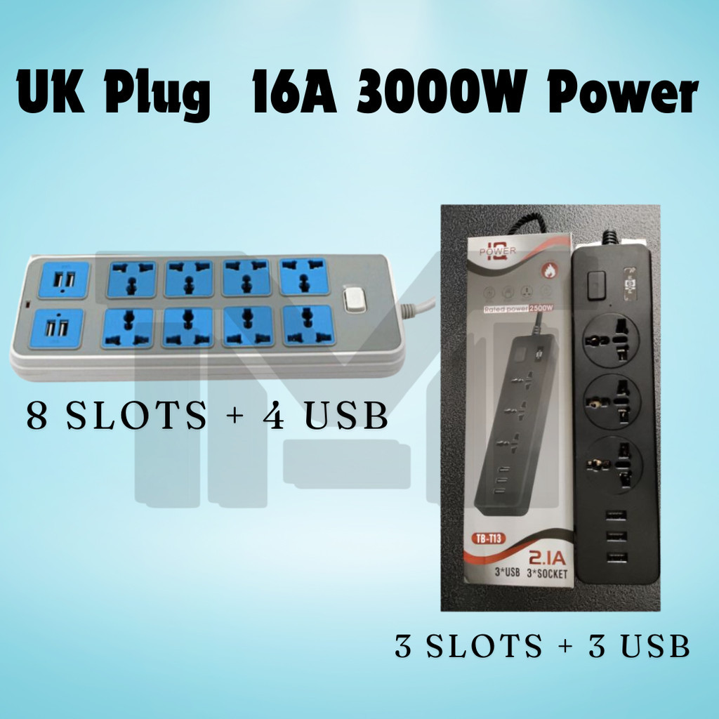 UK Plug 16A 3000W Power Strip Surge Protector Universal Plug Socket ...