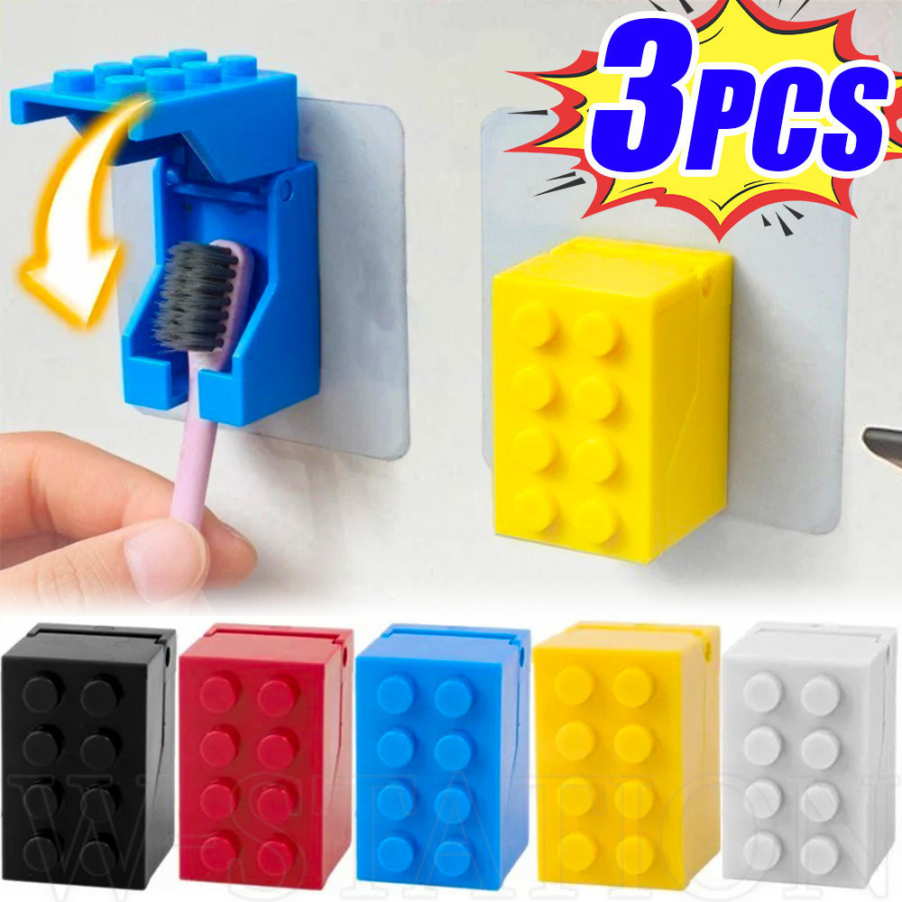 1/2/3PCS Wall Mounted Toothbrush Holder - Colorful Bricks, Self ...