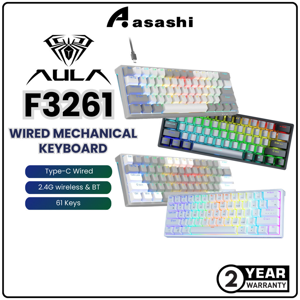 AULA F3261 Mechanical Gaming Keyboard 61 Keys Compact Hot Swappable RGB ...