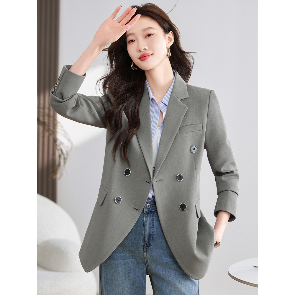 Casual Suit Jacket Women s Long Sleeve Blazer Double Breasted Loose Drooping Suit White Collar Manager Workplace Work Clothes