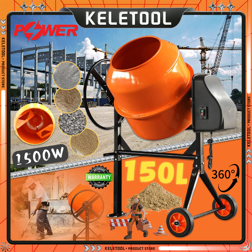 Electric Concrete Mixer 1500W Cement Mixer Mesin Bancuh Simen Concrete ...