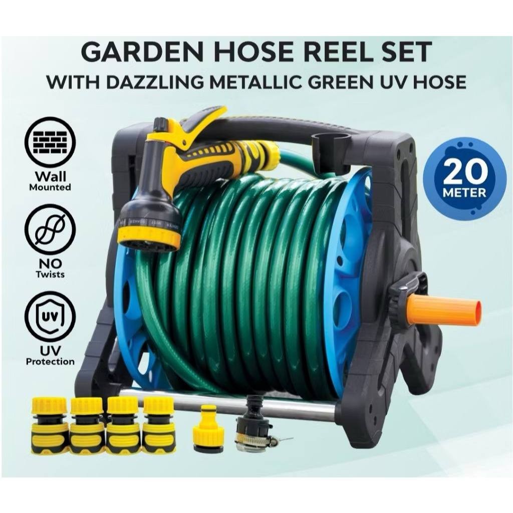 Metallic Garden Hose Reel Set – Lightweight & Durable, Wall-Mountable ...