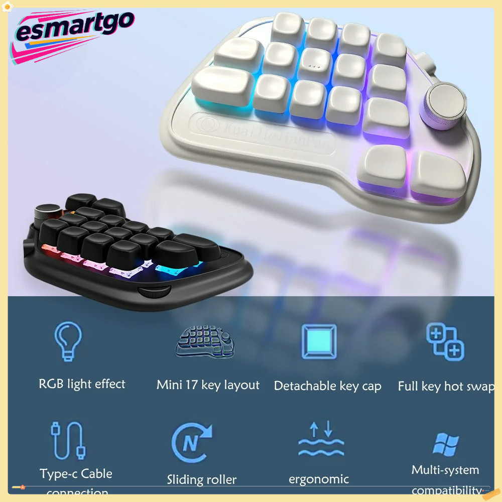 Compact 17-Key Macro Pad - Type-C Wired Customizable Shortcut Keyboard ...