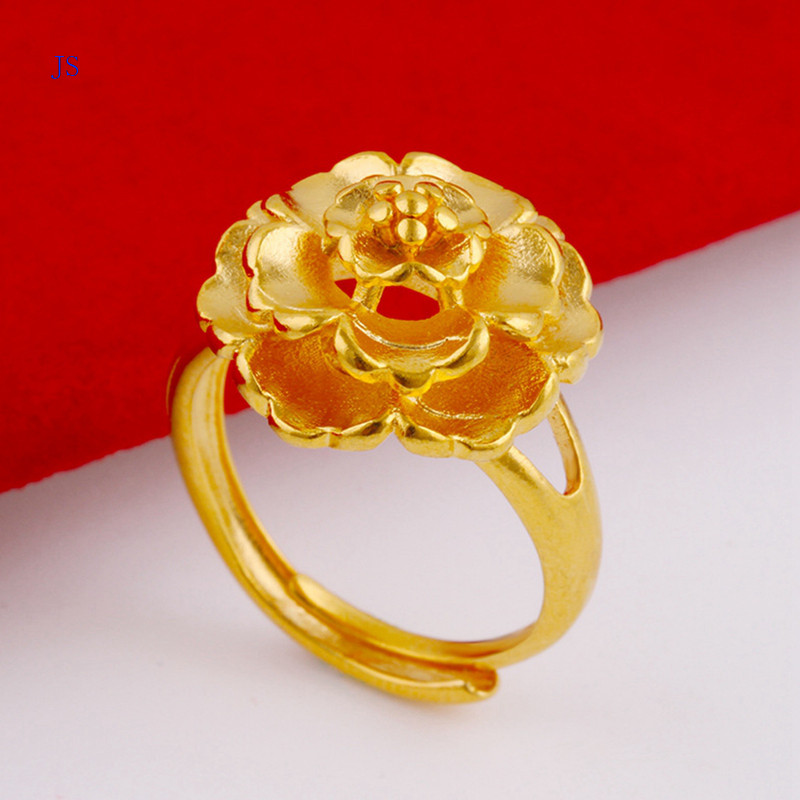 Vaqw Sand Gold Open Large Flower Ring Women's Open Gold Ring Tin Gold ...