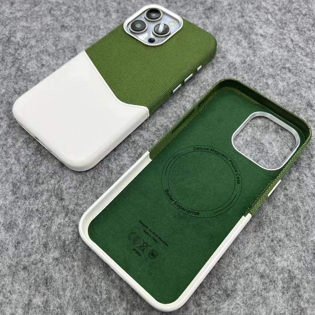 Fabric+Leather Card Holder Charging Case For iPhone 15 Pro Max