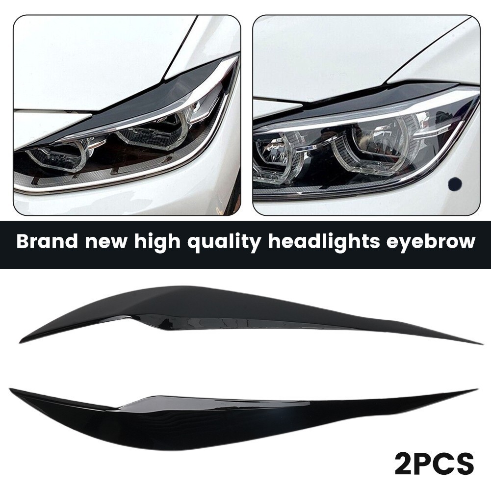 [BSL] 2Pcs F30 Headlight Cover Eyelid Gloss Black Eyebrow For BMW F30