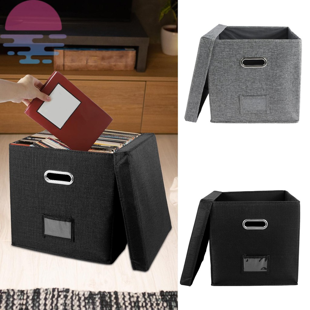 Vinyl Record Storage Box with Lid Stackable Album Storage Organizer Box ...
