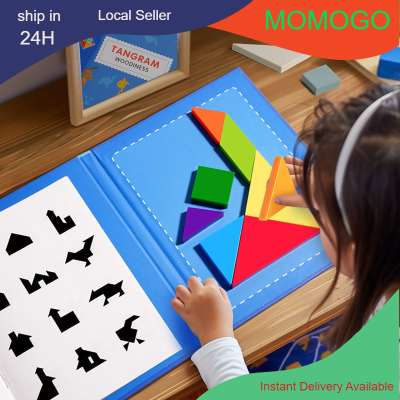 3D Magnetic Tangram Geometric Shapes Jigsaw Wooden Creative Board Game ...