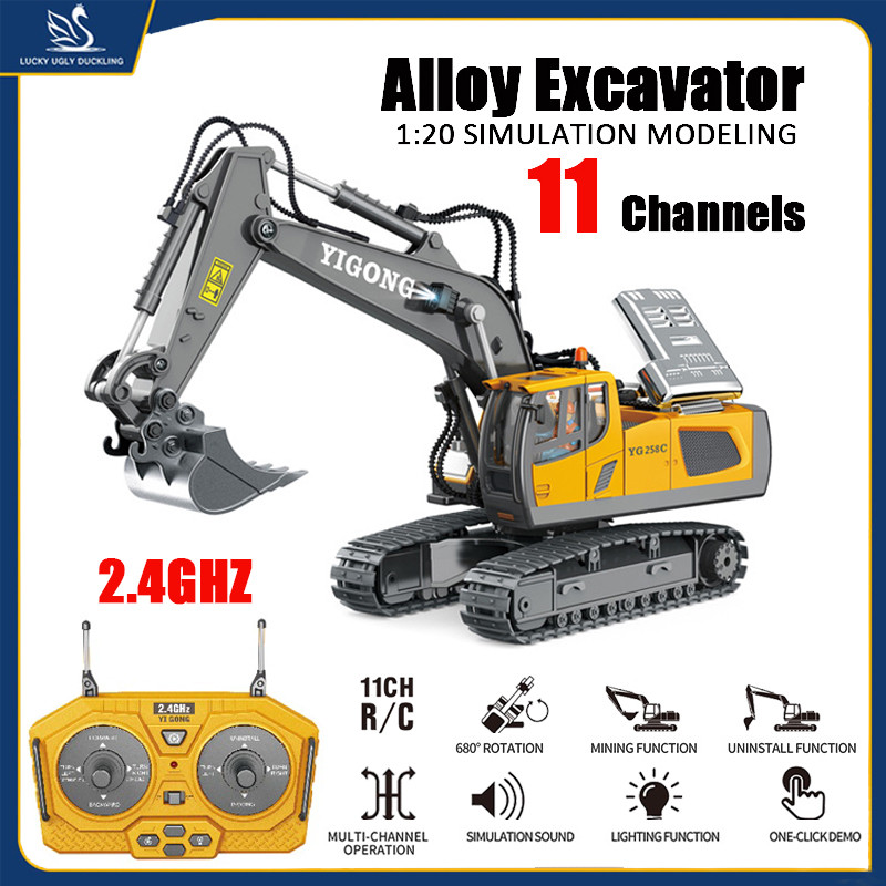 1:20 Remote Control 11 Channel Excavator Truck Alloy Rechargeable Toy ...