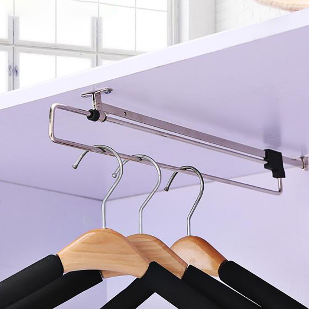 25/35/50cm Wardrobe Pull Out Clothes Hanger Rail Extending Rack Storage ...